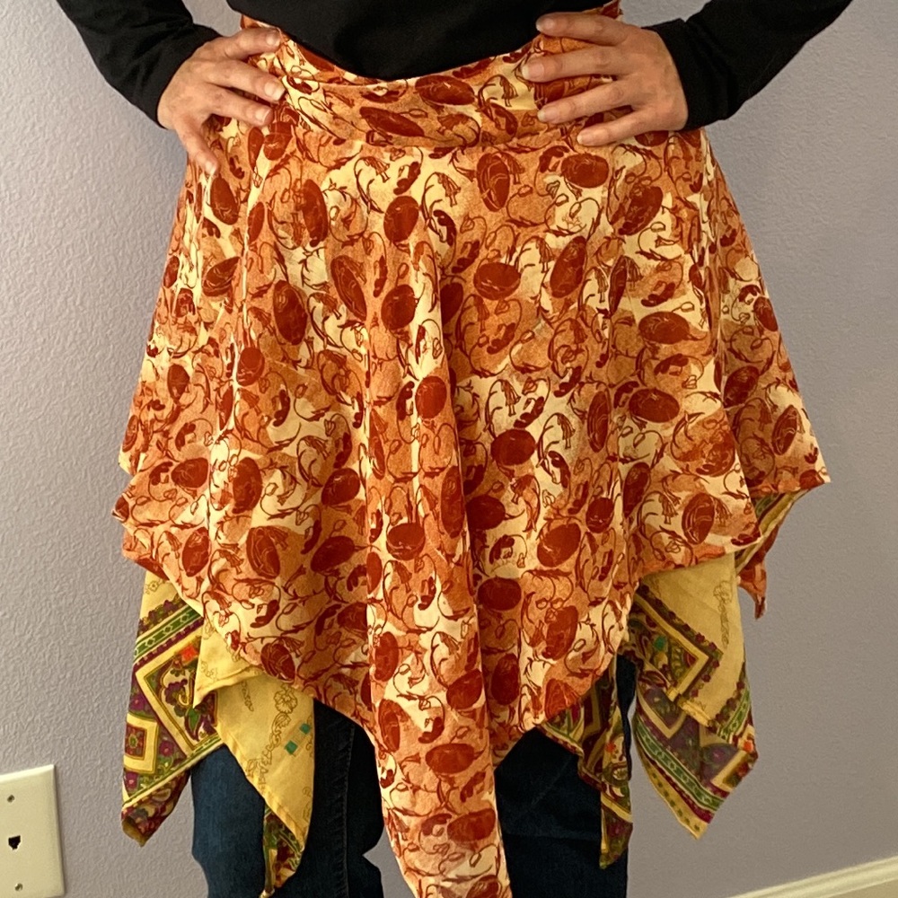 Vintage Silk layered Handkerchief flowy mini Reversible Wraparound Skirt